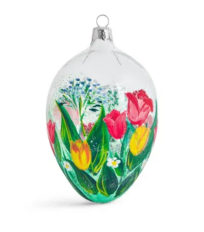 Harrods Glass Oval Tulips Bauble In Clear