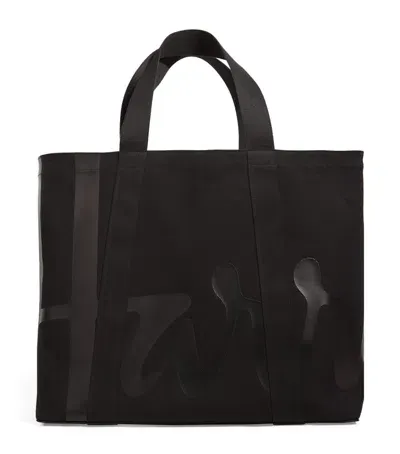 Harrods Large Cotton Logo Tote Bag In Black