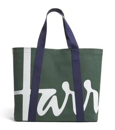 Harrods Large Cotton Logo Tote Bag In Green