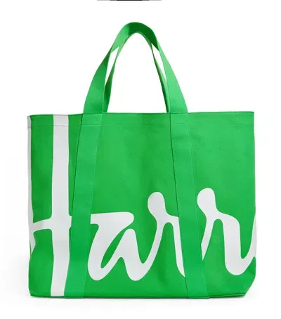 Harrods Large Cotton Logo Tote Bag In Green