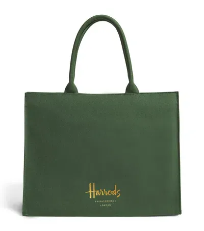 Harrods Large Cotton Logo Tote Bag In Green