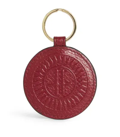 Harrods Leather Logo Circle Keyring In Burgundy