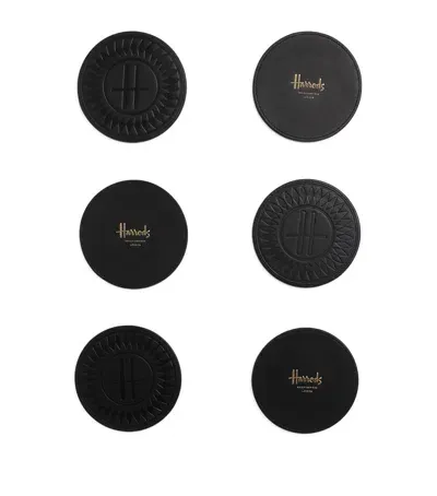 Harrods Leather Logo Coasters In Black