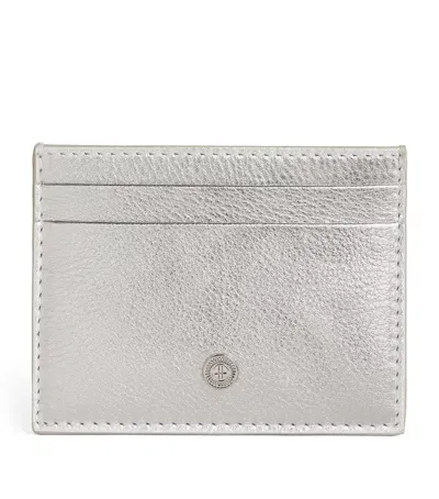 Harrods Leather Metallic Card Holder In Silver