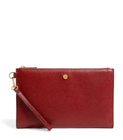 Harrods Medium Pebbled Leather Pouch In Burgundy