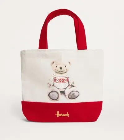 Harrods Mini Canvas Christmas Bear 2024 Tote Bag In Red