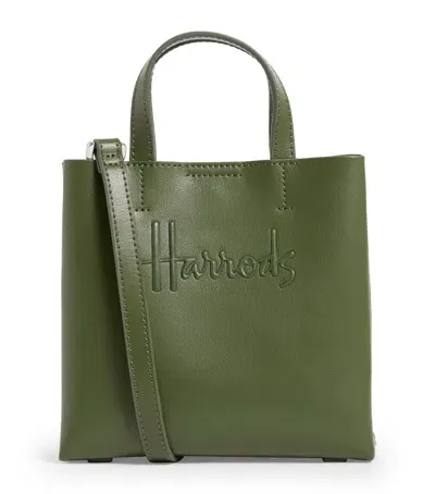 Harrods Mini Leather Kensington Tote Bag In Green