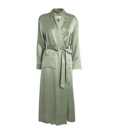 Harrods Silk Satin Robe In Green