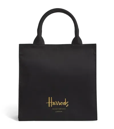 Harrods Small Cotton Logo Tote Bag In Black