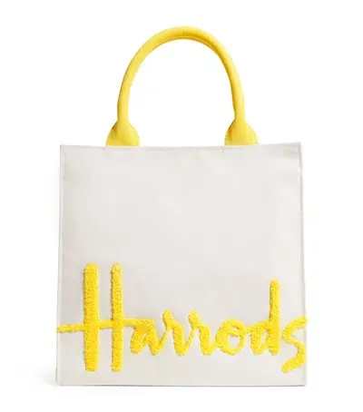 Harrods Small Cotton Logo Tote Bag In Yellow