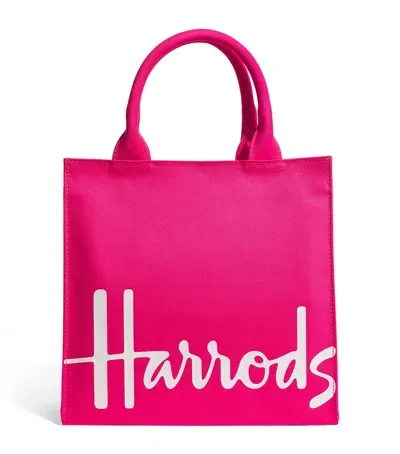 Harrods Small Cotton Logo Tote Bag In Pink