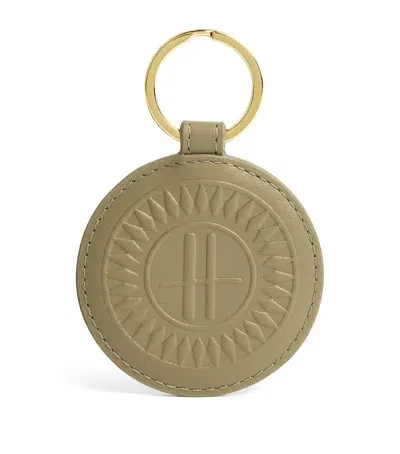 Harrods Smooth Leather Logo Keyring In Green