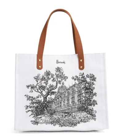 Harrods Toile Building Illustration Shopper Bag In White