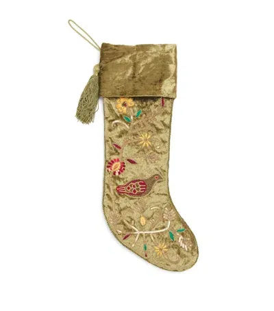 Harrods Velvet Beaded Stocking In Gold