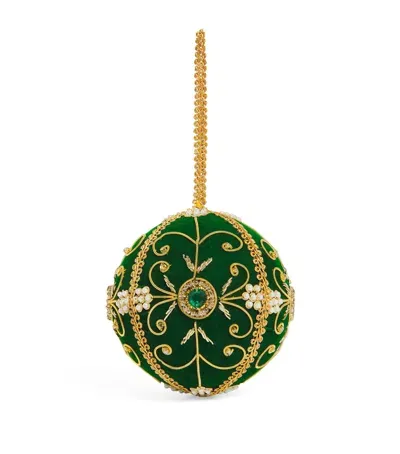 Harrods Velvet Embellished Bauble In Green