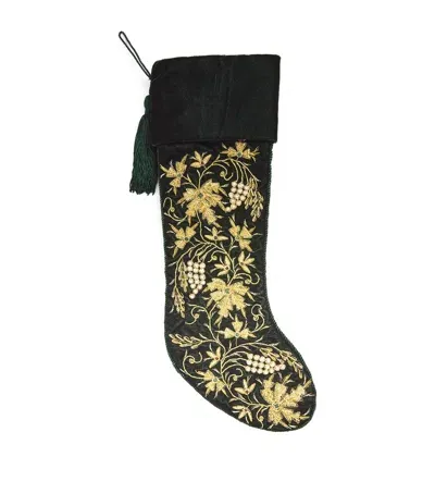 Harrods Velvet William Morris Embellished Balmoral Stocking In Green