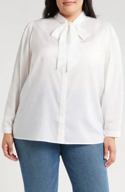 Harshman Aveline Tie Neck Button-up Shirt In Ivory