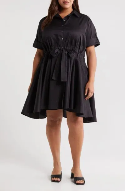 Harshman Meadow Drawstring Waist Shirtdress In Black