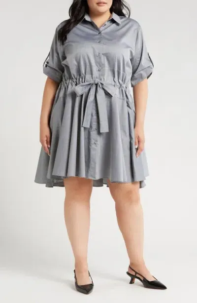 Harshman Meadow Drawstring Waist Shirtdress In Grey