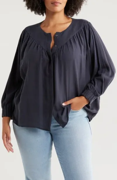 Harshman Miku Long Sleeve Button-up Top In Navy