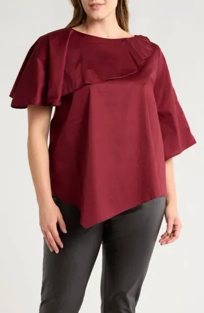 Harshman Tatyana Ruffle Asymmetric Cotton Top In Burgundy