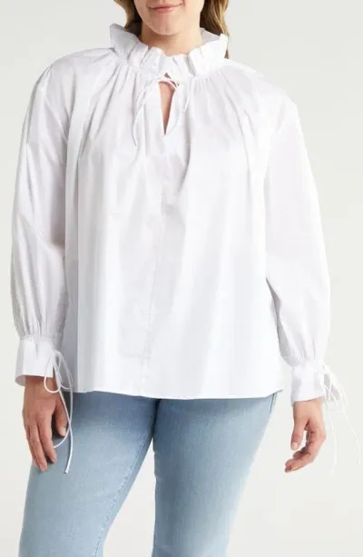 Harshman Tie Neck Poplin Top In White