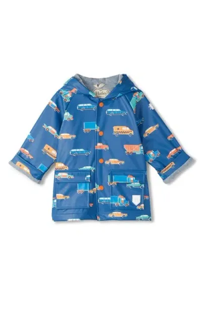 Hatley Babies'  Driving Cars Raincoat In Snorkel Blue