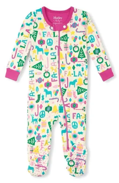 Hatley Babies'  Fa-la-la Organic Cotton Zip Footie In Natural