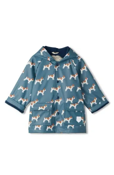 Hatley Babies'  Friendly Bulldogs Hooded Raincoat In Bluestone