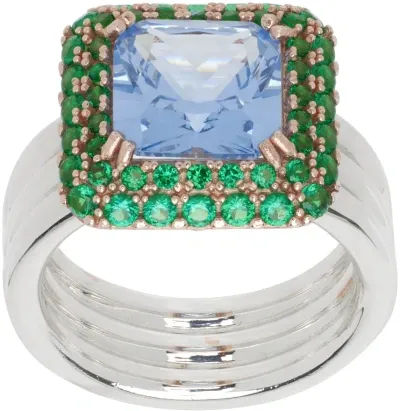 Hatton Labs Silver & Rose Gold Crown Ring In Silver / Green Blue