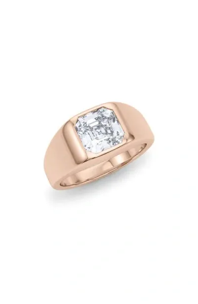 Hautecarat Asscher Cut Lab Created Diamond Signet Ring In 2.00 Ctw 18k Rose Gold