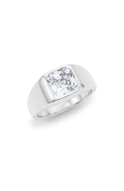 Hautecarat Asscher Cut Lab Created Diamond Signet Ring In 2.00 Ctw 18k White Gold