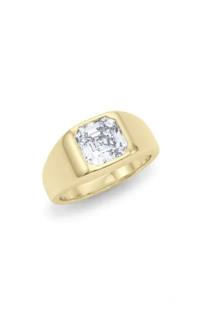 Hautecarat Asscher Cut Lab Created Diamond Signet Ring In 2.00 Ctw 18k Yellow Gold