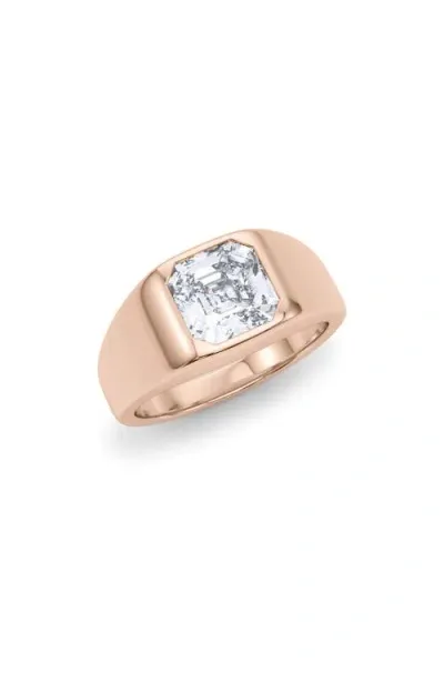 Hautecarat Asscher Cut Lab Created Diamond Signet Ring In 2.50 Ctw 18k Rose Gold