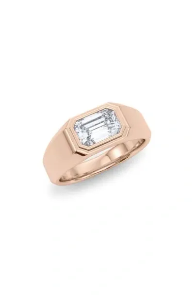 Hautecarat Emerald Cut Lab Created Diamond Signet Ring In 2.50 Ctw 18k Rose Gold