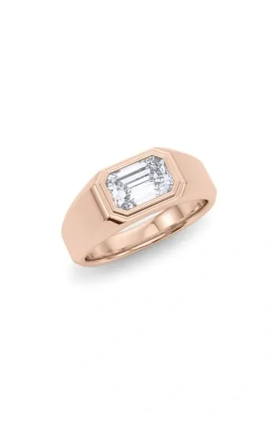 Hautecarat Emerald Cut Lab Created Diamond Signet Ring In 3.00 Ctw 18k Rose Gold