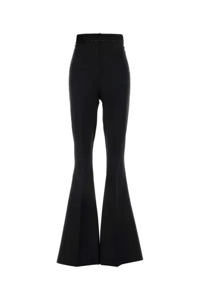 Hebe Studio White Trousers In Black Wool And Crystals