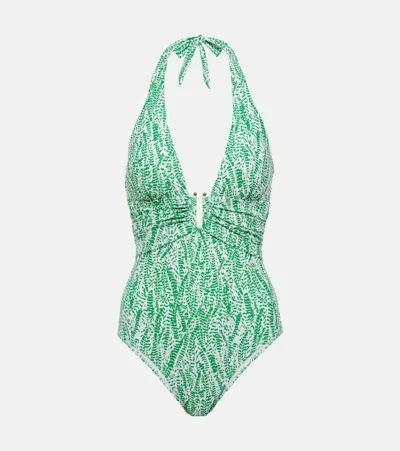 Heidi Klein Belle Mare Printed Halterneck Swimsuit In Green