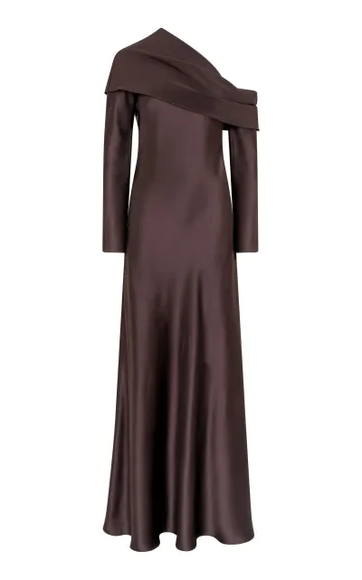 Heirlome Billie Silk One-shoulder Maxi Dress In Brown