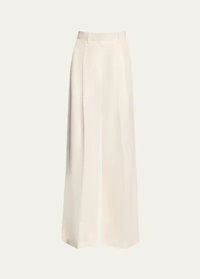 Heirlome Laurie Pintuck Wide Leg Silk Trousers In Ivory