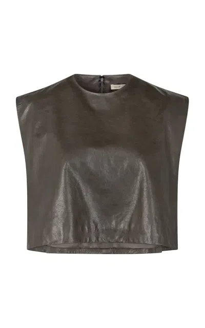 Heirlome Milagros Boxy Leather Crop Top In Grey