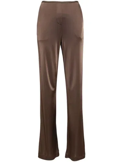 Helmut Lang Satin-finish Flared Trousers In Mushroom