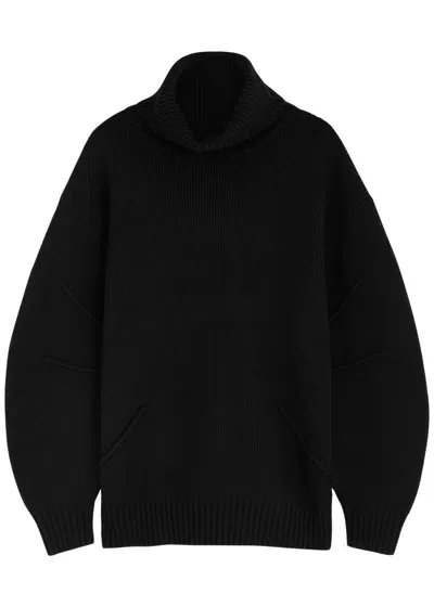 Helmut Lang Roll-neck Ribbed Wool-blend Jumper In Black