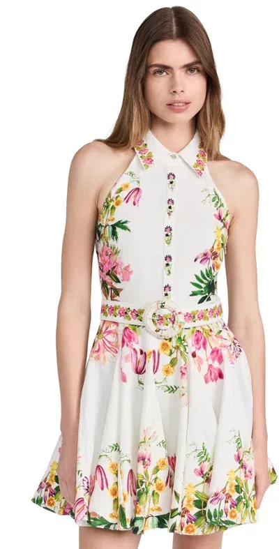 Hemant & Nandita Short Dress With Buckle Belt White Floral