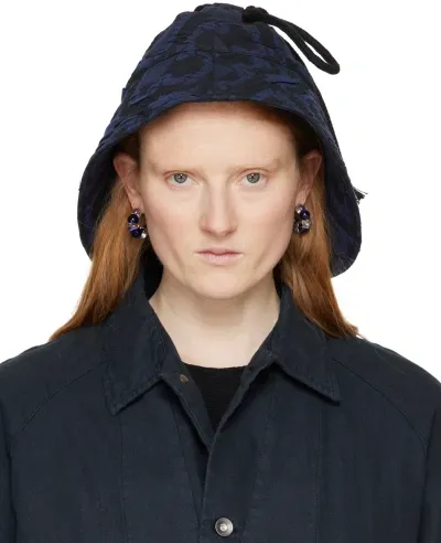 Henrik Vibskov Black & Navy Box Fisherman Hat In Black Navy Fold