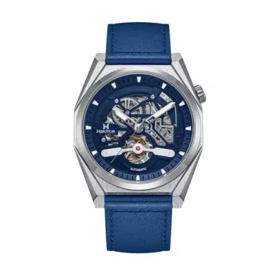 Heritor Automatic Amadeus Semi-skeleton Leather-band Watch In Silver/blue