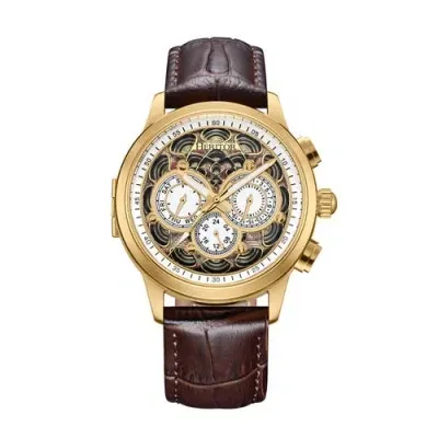 Heritor Automatic Apostle Leather-band Watch W/ Day/date In Gold/brown