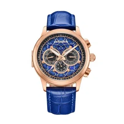 Heritor Automatic Apostle Leather-band Watch W/ Day/date In Rose Gold/blue