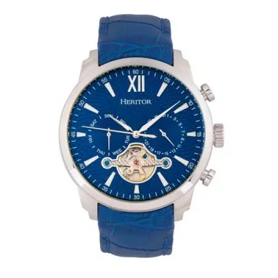 Heritor Automatic Arthur Semi-skeleton Leather-band Watch W/ Day/date In Silver/blue