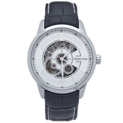 Heritor Automatic Davies Semi-skeleton Leather-band Watch In Silver/white